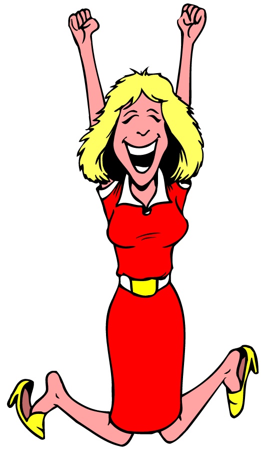 cartoon of woman jumping for joy