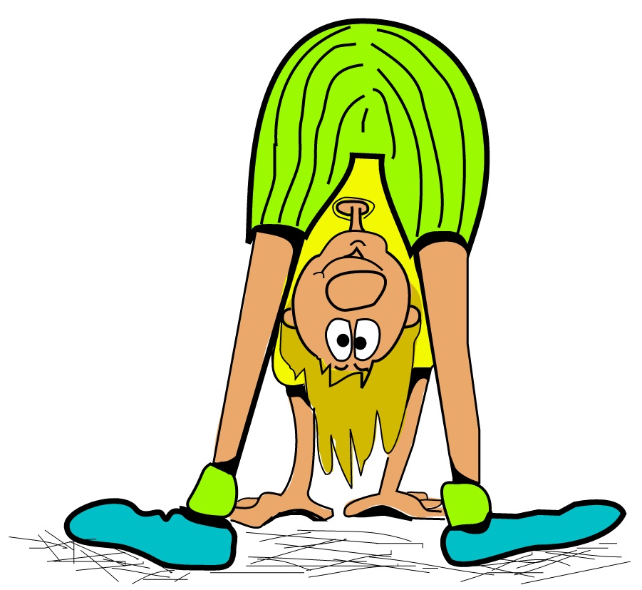 cartoon of person doing a bent over stretch 