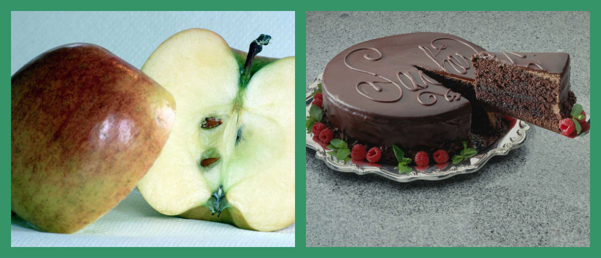 pictures of an apple and chocolate cake